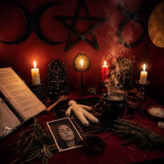 Objets traditionnels et bougies sur un autel